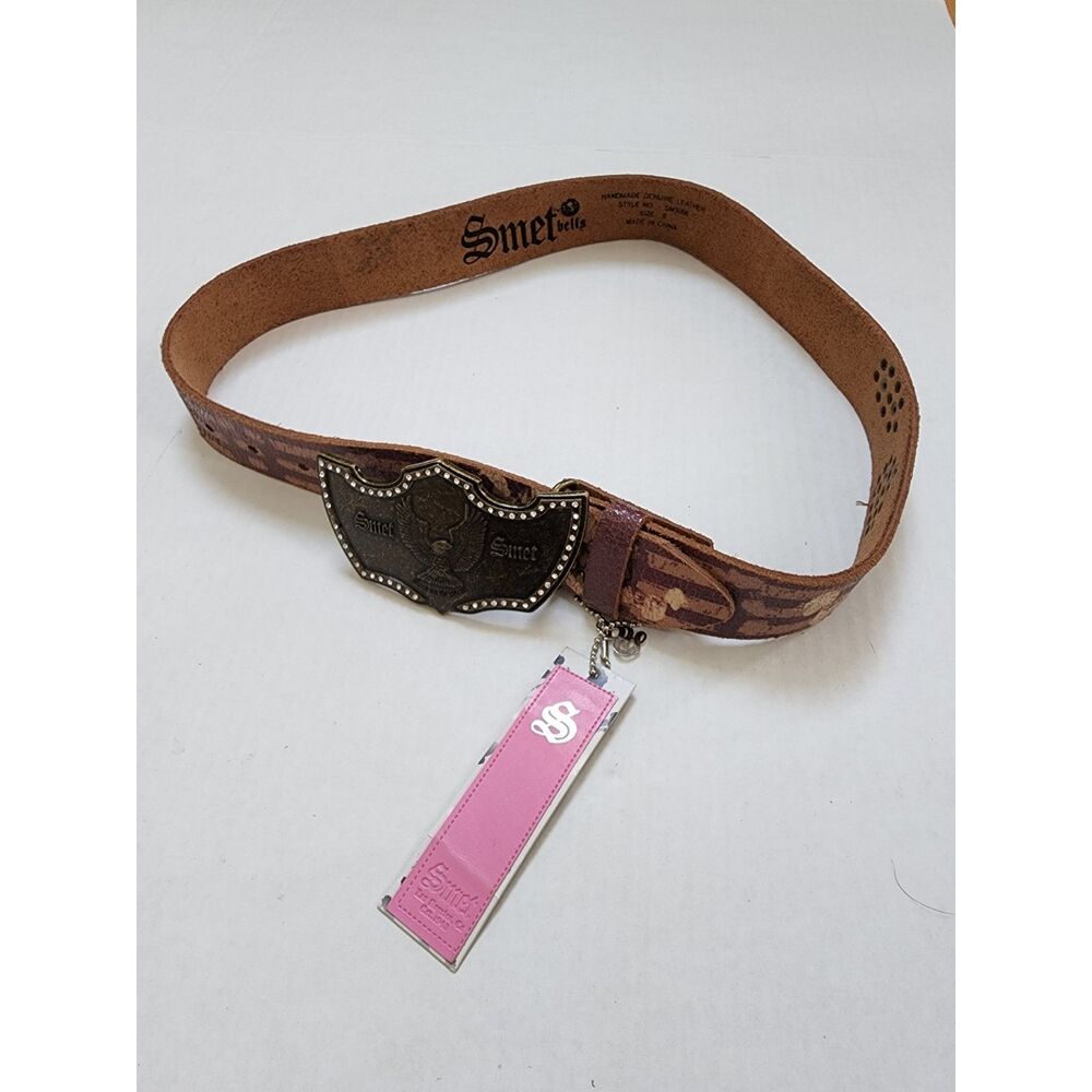 Smet by Christian Audigier Distressed Leather Winged Buckle Belt - NWT - Picture 2 of 8